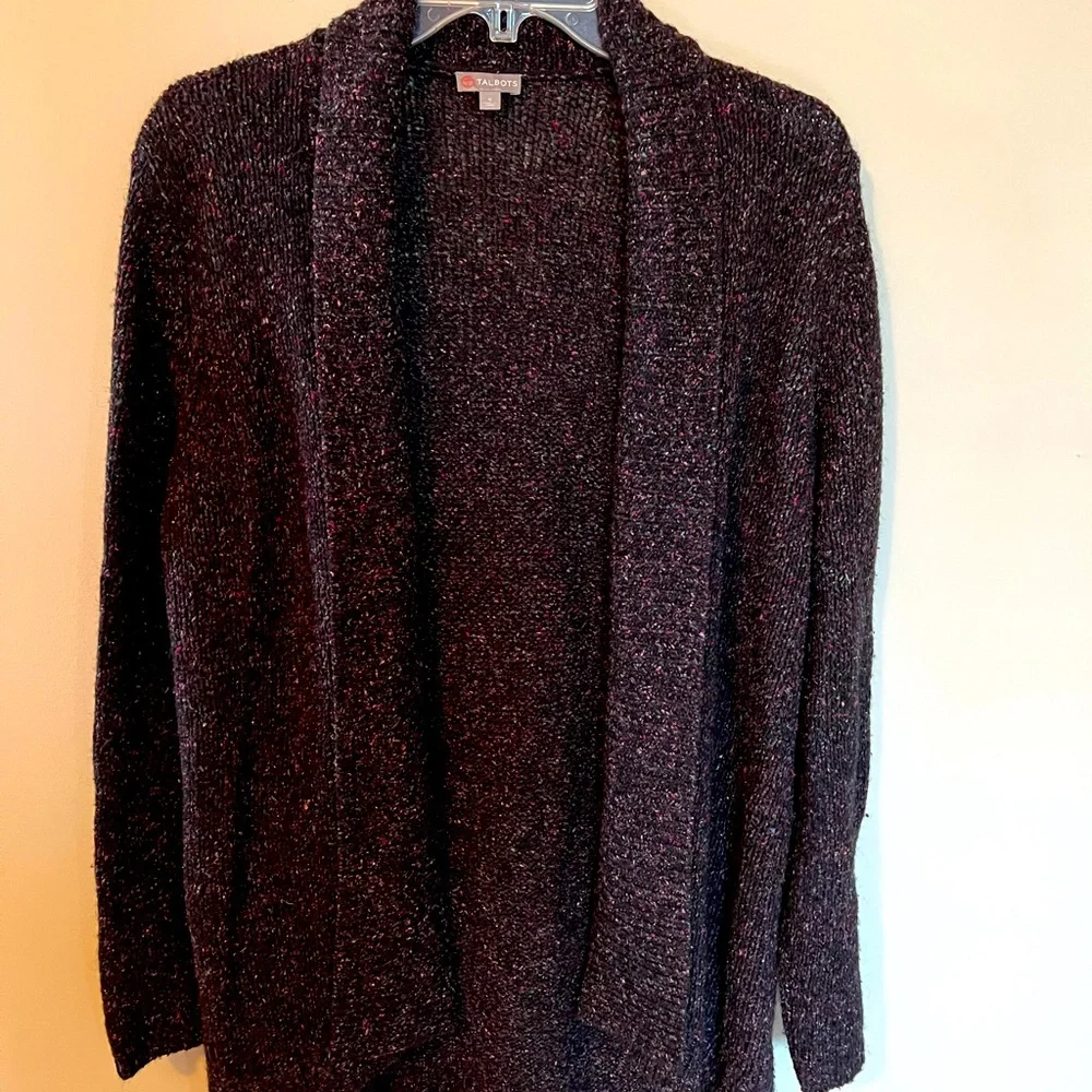Talbots Size Small Open Front Cardigan in Black with multi color stitching - Picture 1 of 5